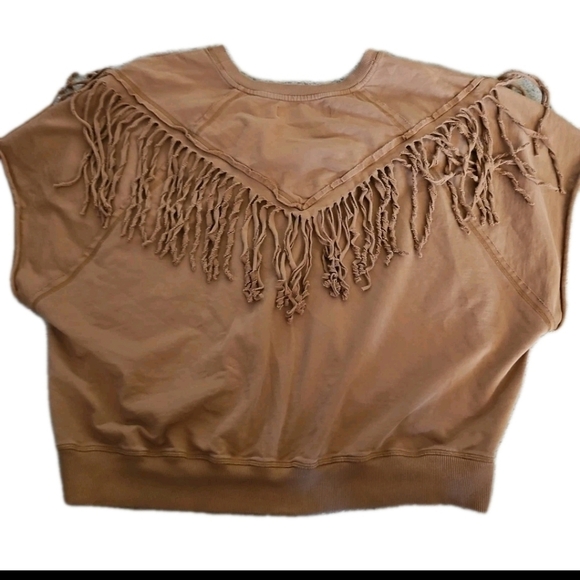 Chelsea DeBoer By Lily & Lottie Womens Tan Bristol Fringe Festival Boho Top M - Picture 6 of 11